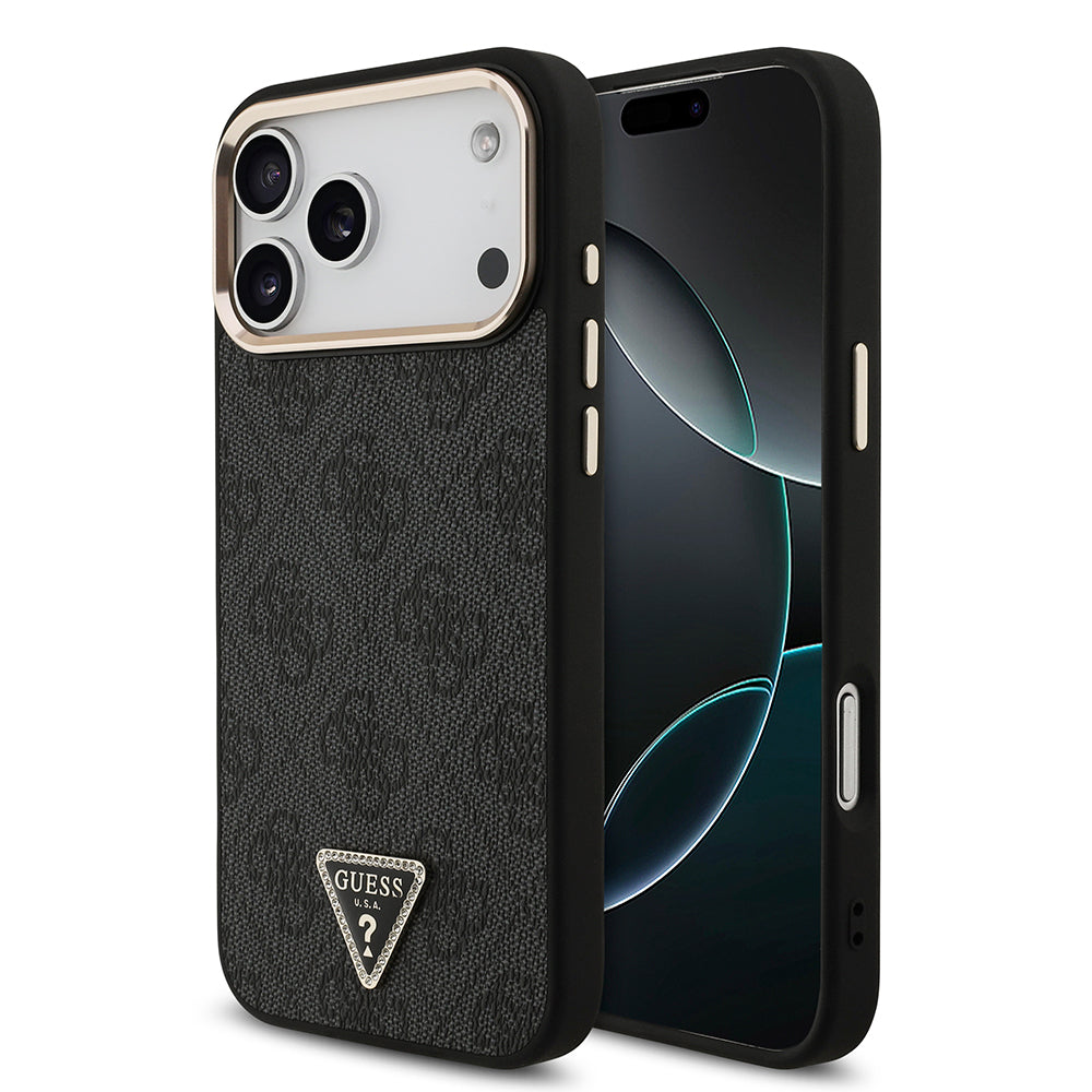 Apple iPhone 17 Pro Max Kılıf Guess Orjinal Lisanslı M-safe Şarj Özellikli Taşlı Üçgen Logo 4G Desenli Kapak - Görsel 2