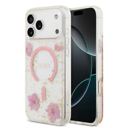 Apple iPhone 17 Pro Max Kılıf Guess Orjinal Lisanslı M-safe Şarj Özellikli Transparan Resin Flowers Kapak - Görsel 2