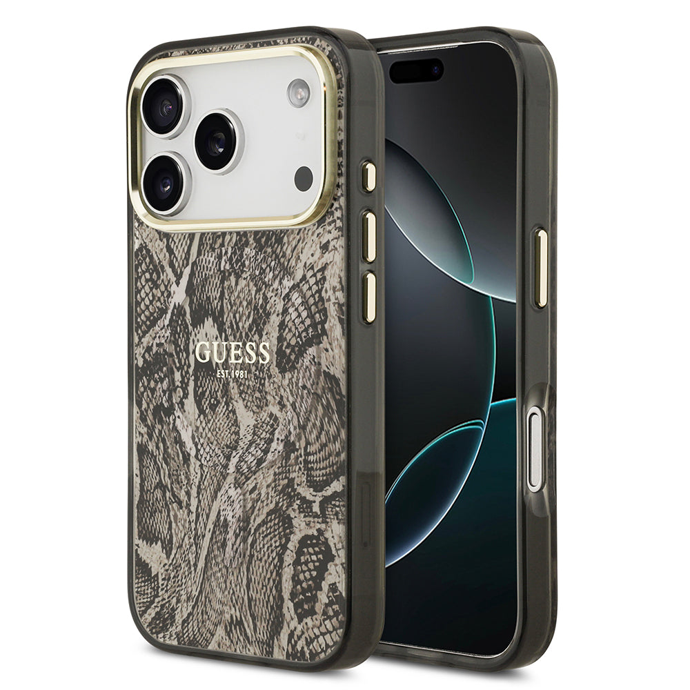 Apple iPhone 17 Pro Max Kılıf Guess Orjinal Lisanslı M-safe Şarj Özellikli Yazı Logolu Python Desenli Kapak - Görsel 2