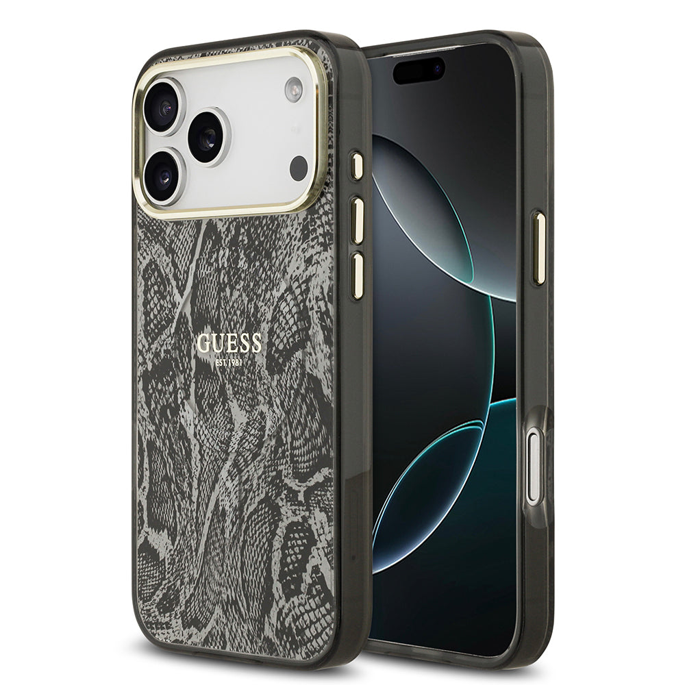 Apple iPhone 17 Pro Max Kılıf Guess Orjinal Lisanslı M-safe Şarj Özellikli Yazı Logolu Python Desenli Kapak - Görsel 3