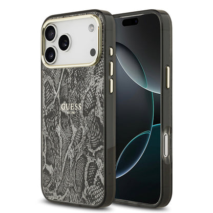 Apple iPhone 17 Pro Max Kılıf Guess Orjinal Lisanslı M-safe Şarj Özellikli Yazı Logolu Python Desenli Kapak - Görsel 3