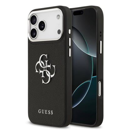 Apple iPhone 17 Pro Max Kılıf Guess Orjinal Lisanslı Metal Kamera Çerçeveli Metal Büyük 4G ve Yazı Logolu PU Deri Kapak - Görsel 2