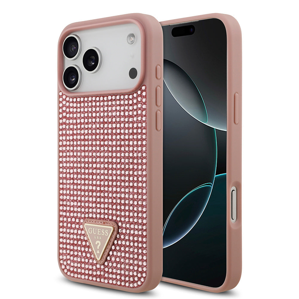 Apple iPhone 17 Pro Max Kılıf Guess Orjinal Lisanslı Taşlı Arka Yüzey Üçgen Logolu Kapak - Görsel 4