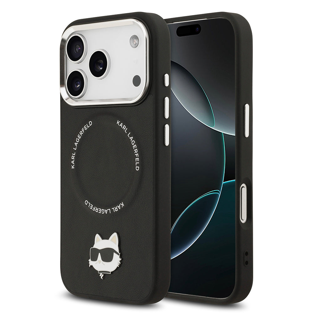 Apple iPhone 17 Pro Max Kılıf Karl Lagerfeld Orjinal Lisanslı M-safe Şarj Özellikli Metal Kamera ve Buton Tasarımlı Choupette PU Deri Kapak - Görsel 2