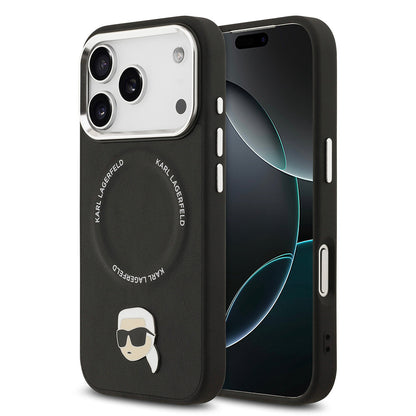 Apple iPhone 17 Pro Max Kılıf Karl Lagerfeld Orjinal Lisanslı M-safe Şarj Özellikli Metal Kamera ve Buton Tasarımlı Karl PU Deri Kapak - Görsel 2