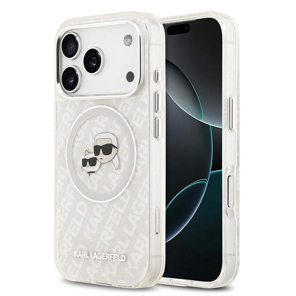 Apple iPhone 17 Pro Max Kılıf Karl Lagerfeld Orjinal Lisanslı Parlayan Simli Karl & Choupette Heads Kapak - Görsel 3