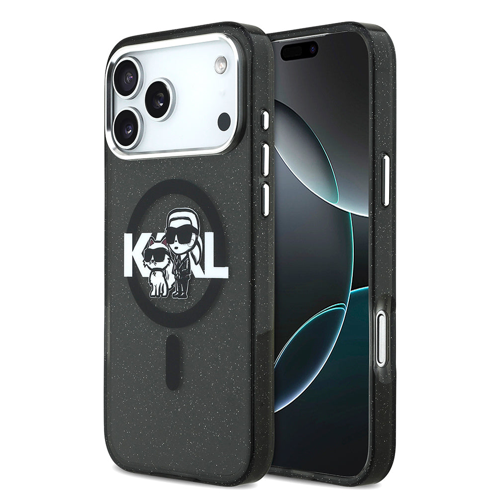 Apple iPhone 17 Pro Max Kılıf Karl Lagerfeld Orjinal Lisanslı Parlayan Simli Karl & Choupette Sketch Logo Kapak - Görsel 2