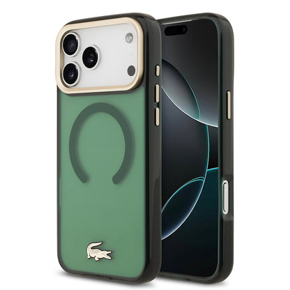 Apple iPhone 17 Pro Max Kılıf Lacoste Orjinal Lisanslı M-safe Şarj Özellikli Gold Timsah Logolu Buzlu Kapak