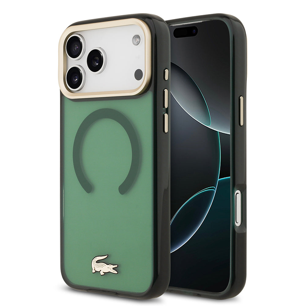 Apple iPhone 17 Pro Max Kılıf Lacoste Orjinal Lisanslı M-safe Şarj Özellikli Gold Timsah Logolu Buzlu Kapak - Görsel 2