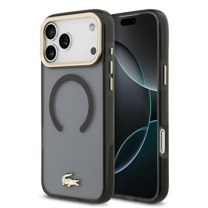 Apple iPhone 17 Pro Max Kılıf Lacoste Orjinal Lisanslı M-safe Şarj Özellikli Gold Timsah Logolu Buzlu Kapak - Görsel 3