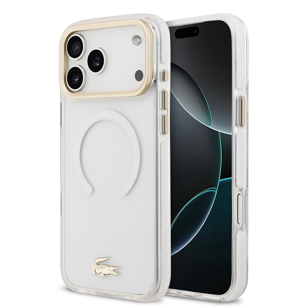 Apple iPhone 17 Pro Max Kılıf Lacoste Orjinal Lisanslı M-safe Şarj Özellikli Gold Timsah Logolu Buzlu Kapak - Görsel 4