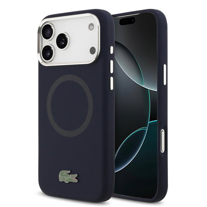 Apple iPhone 17 Pro Max Kılıf Lacoste Orjinal Lisanslı M-safe Şarj Özellikli İkonik Logolu Metal Kamera Çerçeveli Silikon Kapak - Görsel 4