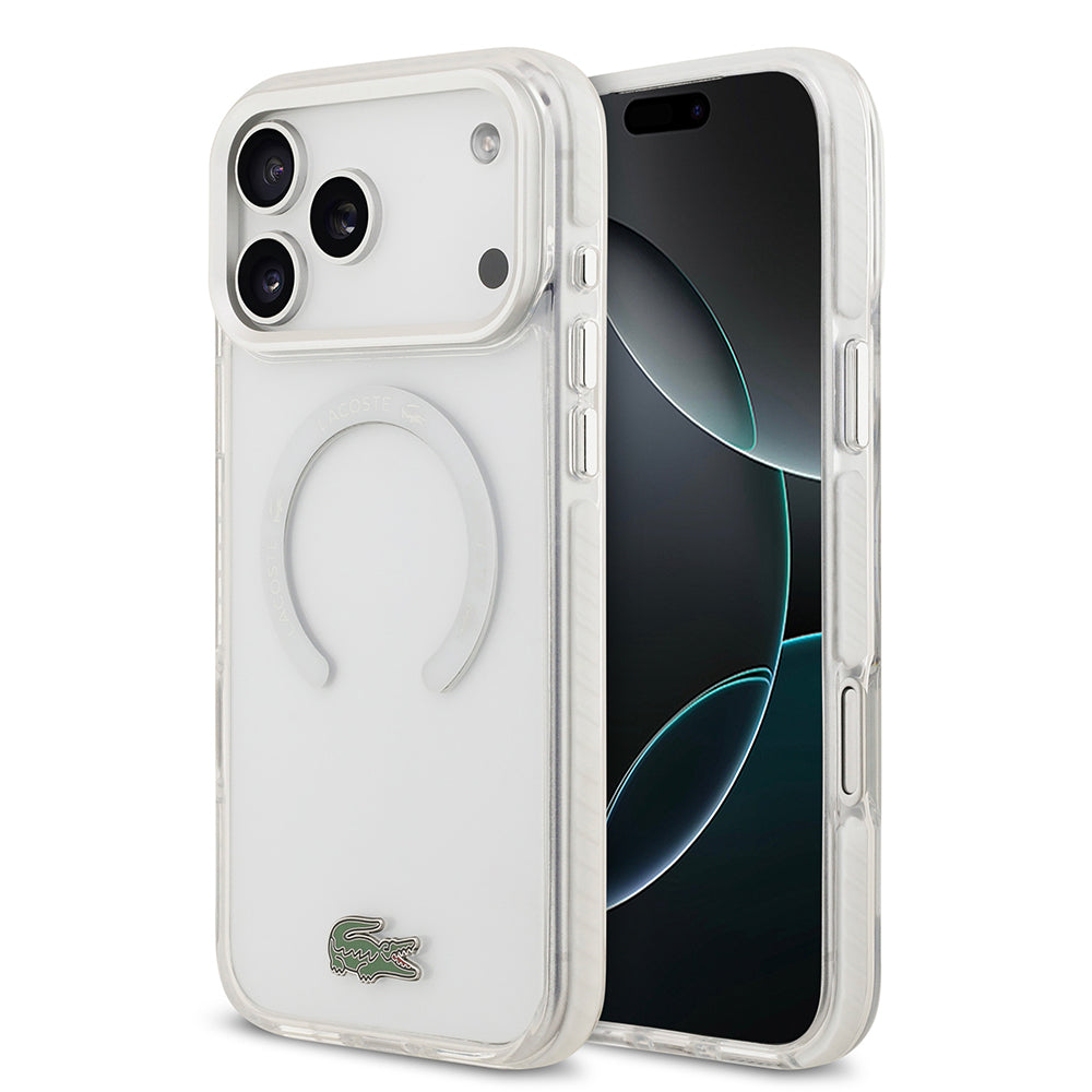 Apple iPhone 17 Pro Max Kılıf Lacoste Orjinal Lisanslı M-safe Şarj Özellikli İkonik Timsah Logolu Buzlu Kapak - Görsel 4