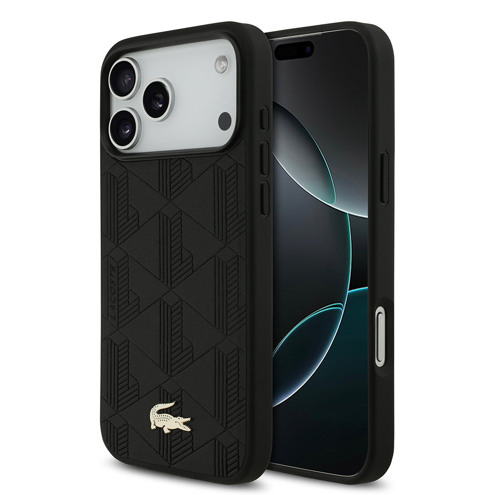 Apple iPhone 17 Pro Max Kılıf Lacoste Orjinal Lisanslı M-safe Şarj Özellikli PU Deri Tasarımlı Karışık Monogram Desenli Kapak - Görsel 2