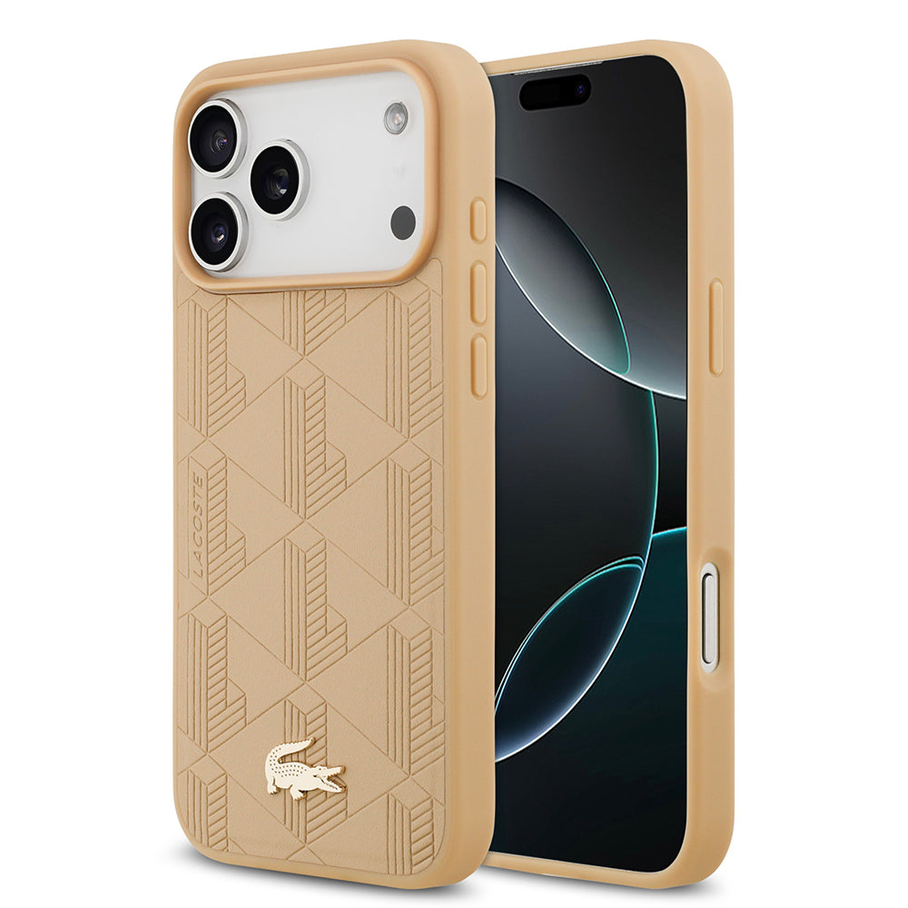 Apple iPhone 17 Pro Max Kılıf Lacoste Orjinal Lisanslı M-safe Şarj Özellikli PU Deri Tasarımlı Karışık Monogram Desenli Kapak - Görsel 3