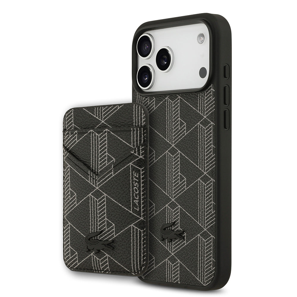 Apple iPhone 17 Pro Max Kılıf Lacoste Orjinal Lisanslı M-safe Şarj Özellikli PU Deri Tasarımlı Kartlıklı Karışık Monogram Desenli Kapak - Görsel 2