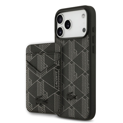 Apple iPhone 17 Pro Max Kılıf Lacoste Orjinal Lisanslı M-safe Şarj Özellikli PU Deri Tasarımlı Kartlıklı Karışık Monogram Desenli Kapak - Görsel 2
