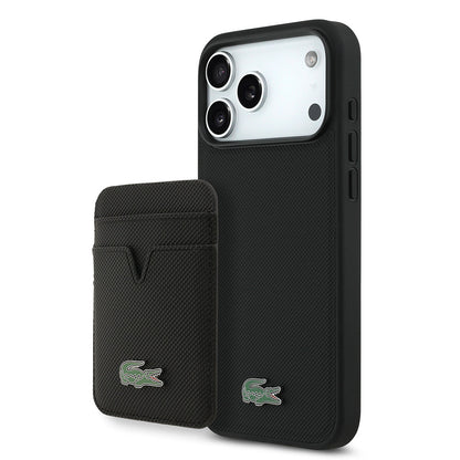 Apple iPhone 17 Pro Max Kılıf Lacoste Orjinal Lisanslı M-safe Şarj Özellikli PU Pike Desenli Metal Logolu Kartlıklı Kapak - Görsel 2