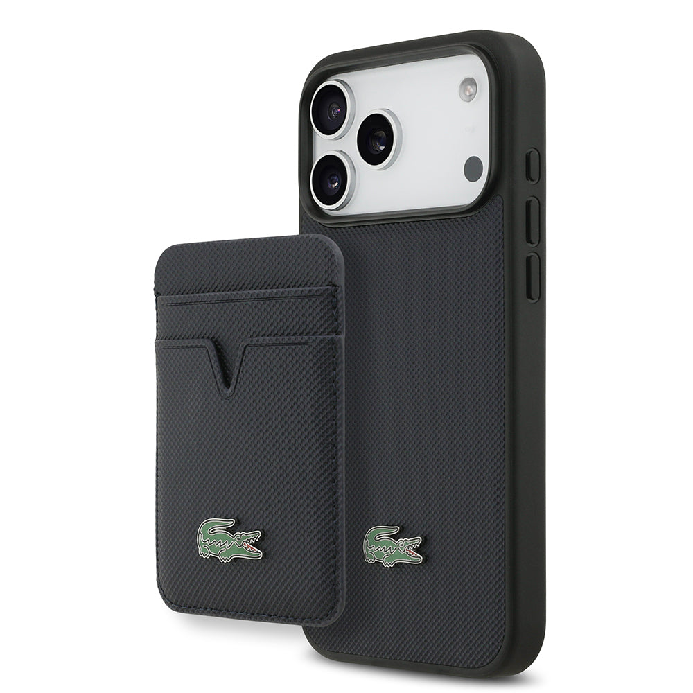 Apple iPhone 17 Pro Max Kılıf Lacoste Orjinal Lisanslı M-safe Şarj Özellikli PU Pike Desenli Metal Logolu Kartlıklı Kapak - Görsel 4