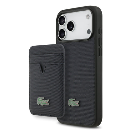 Apple iPhone 17 Pro Max Kılıf Lacoste Orjinal Lisanslı M-safe Şarj Özellikli PU Pike Desenli Metal Logolu Kartlıklı Kapak - Görsel 4