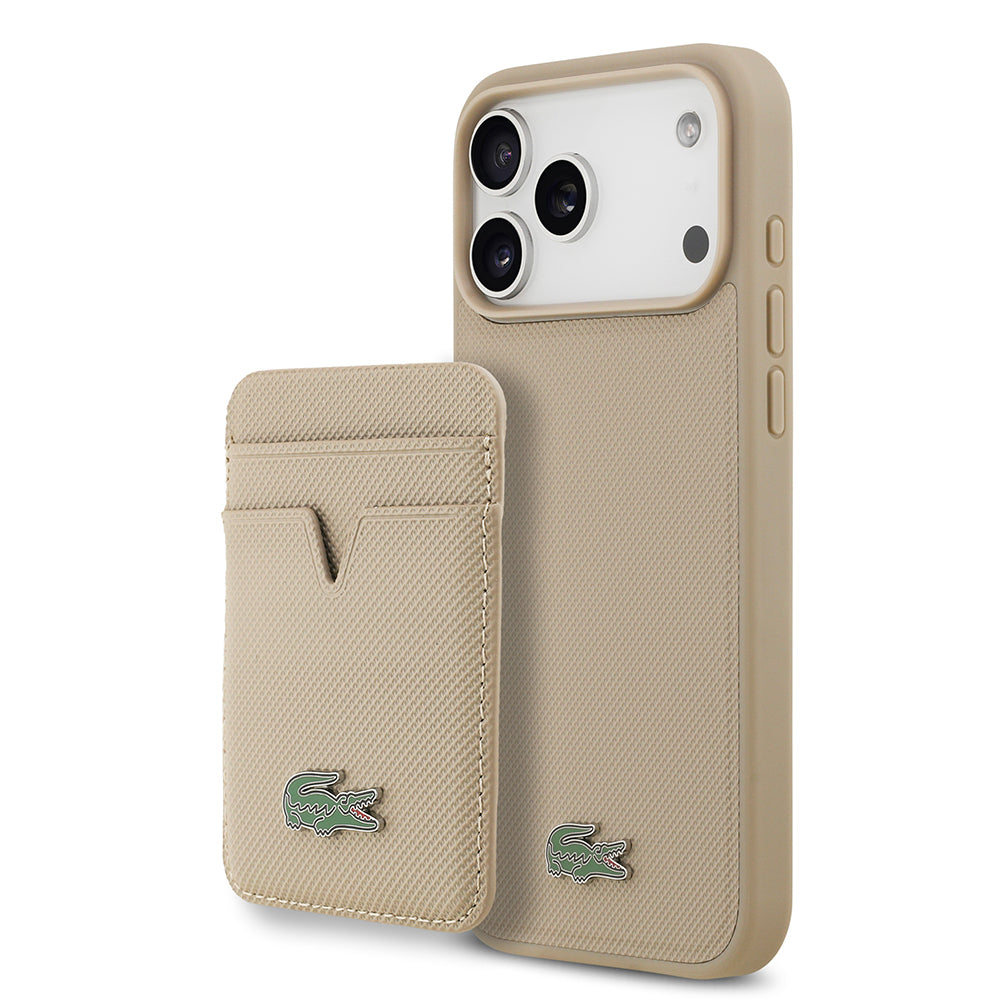 Apple iPhone 17 Pro Max Kılıf Lacoste Orjinal Lisanslı M-safe Şarj Özellikli PU Pike Desenli Metal Logolu Kartlıklı Kapak - Görsel 5