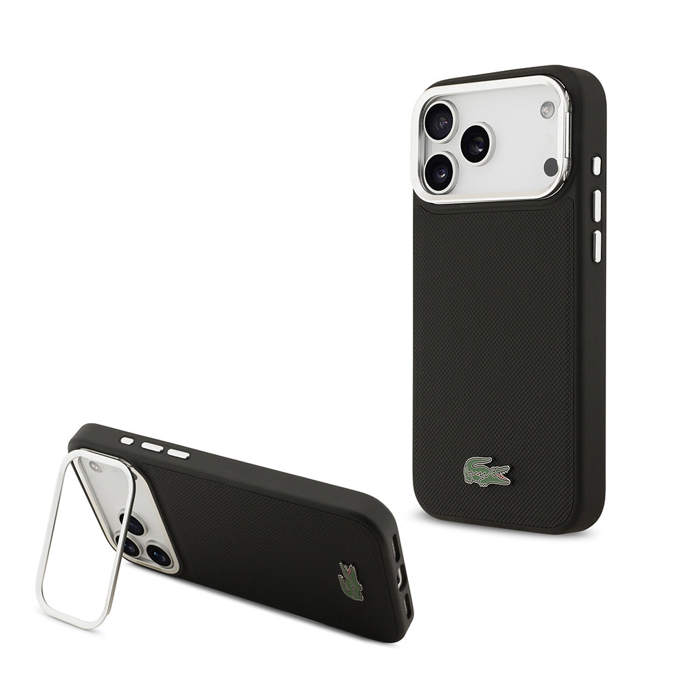 Apple iPhone 17 Pro Max Kılıf Lacoste Orjinal Lisanslı M-safe Şarj Özellikli PU Pike Desenli Standlı Metal Logolu Kapak - Görsel 2