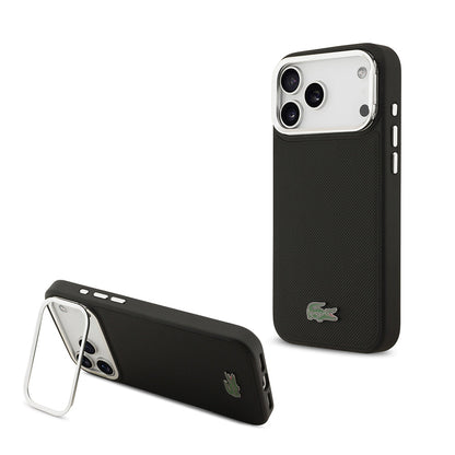 Apple iPhone 17 Pro Max Kılıf Lacoste Orjinal Lisanslı M-safe Şarj Özellikli PU Pike Desenli Standlı Metal Logolu Kapak - Görsel 2