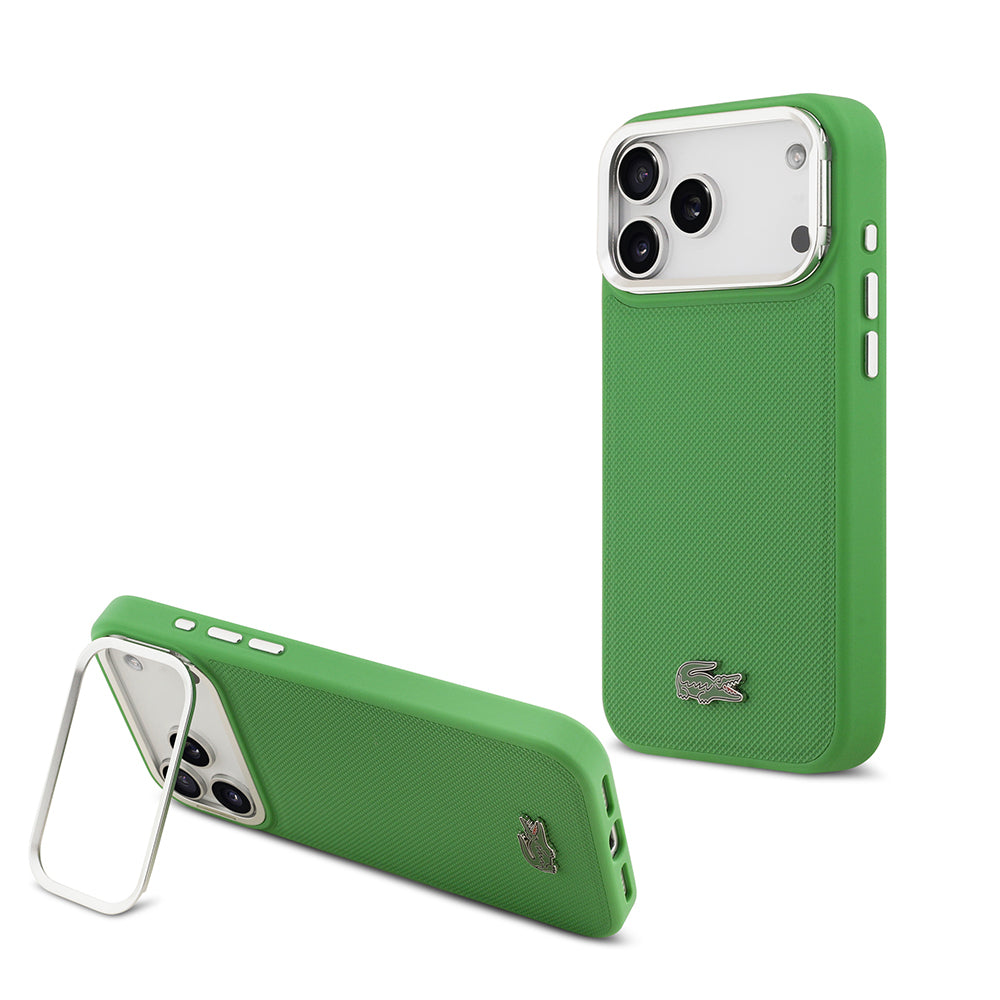 Apple iPhone 17 Pro Max Kılıf Lacoste Orjinal Lisanslı M-safe Şarj Özellikli PU Pike Desenli Standlı Metal Logolu Kapak - Görsel 5