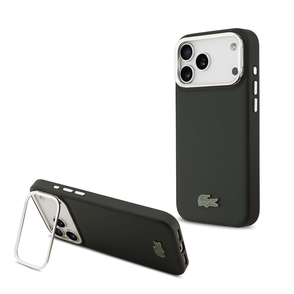 Apple iPhone 17 Pro Max Kılıf Lacoste Orjinal Lisanslı M-safe Şarj Özellikli PU Pike Desenli Standlı Metal Logolu Kapak - Görsel 4