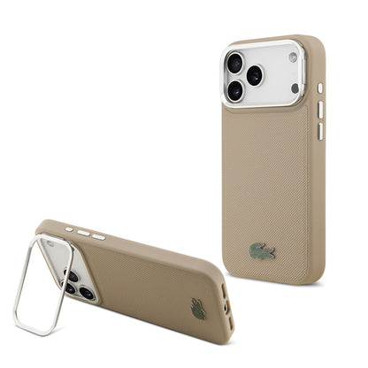 Apple iPhone 17 Pro Max Kılıf Lacoste Orjinal Lisanslı M-safe Şarj Özellikli PU Pike Desenli Standlı Metal Logolu Kapak - Görsel 3