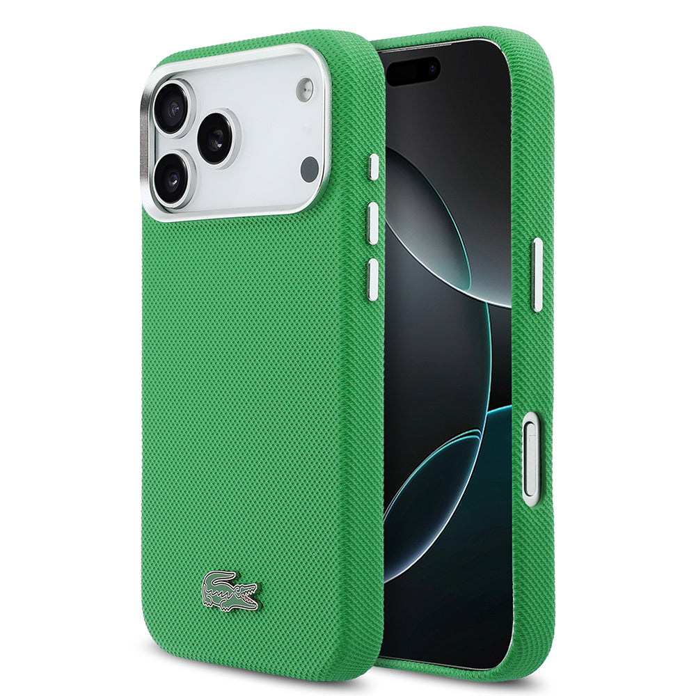 Apple iPhone 17 Pro Max Kılıf Lacoste Orjinal Lisanslı M-Safe Şarj Özellikli PVC Pike Desenli Arka Yüzey İkonik Timsah Dokuma Logolu Kapak - Görsel 9
