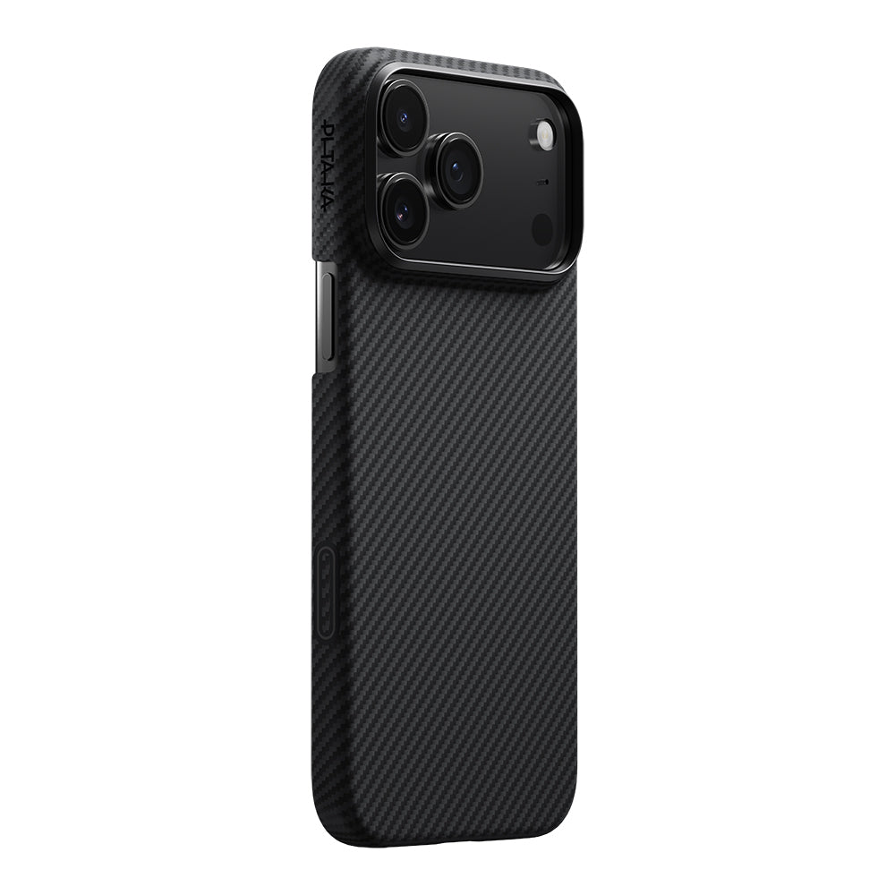 Apple iPhone 17 Pro Max Kılıf M-safe Şarj Özellikli 1500D Aramid Fiber Pitaka Ultra-Slim Classic Serisi Black-Grey Twill Kapak - Görsel 2