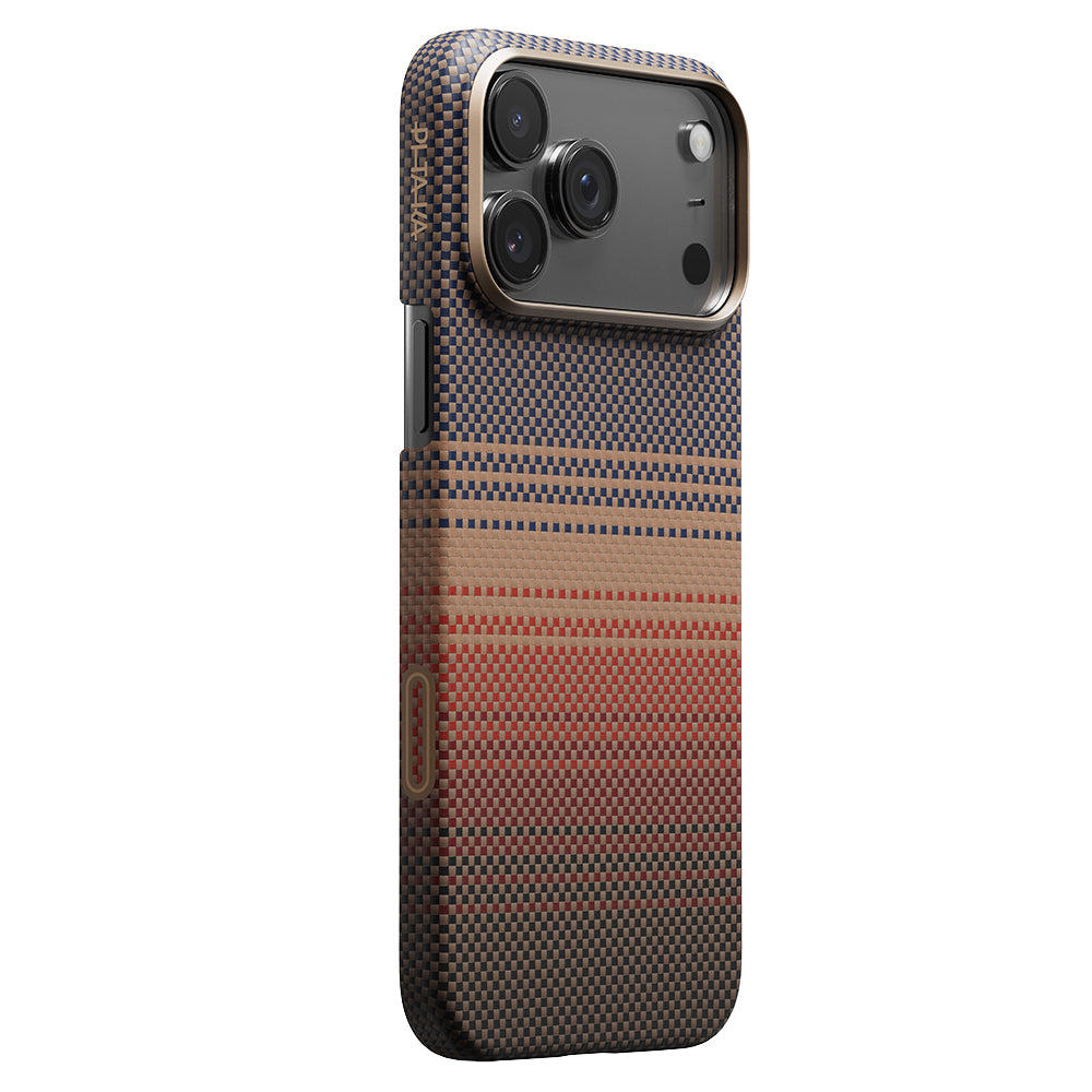 Apple iPhone 17 Pro Max Kılıf M-safe Şarj Özellikli Aramid Fiber Pitaka Tactile Woven Sunset-Moonrise Serisi Kapak - Görsel 2