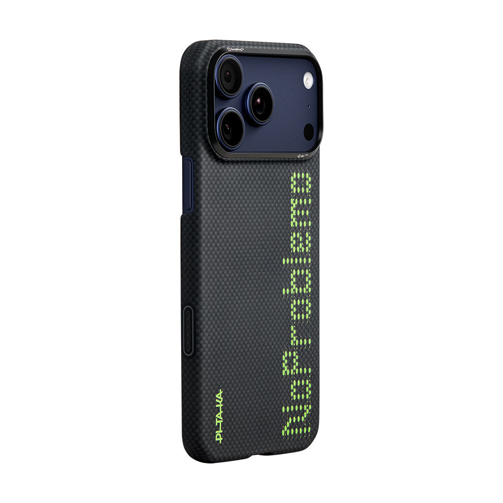 Apple iPhone 17 Pro Max Kılıf M-safe Şarj Özellikli Lumintex Teknolojili Fosforlu Aramid Fiber Pitaka Tactile Woven Aries Serisi Kapak - Görsel 3