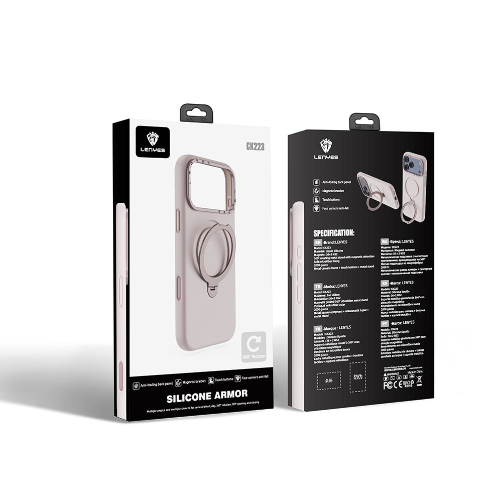Apple iPhone 17 Pro Max Kılıf M-safe Şarj Özellikli Metal Standlı Sıvı Silikon Lenyes CK223 Kapak - Görsel 9