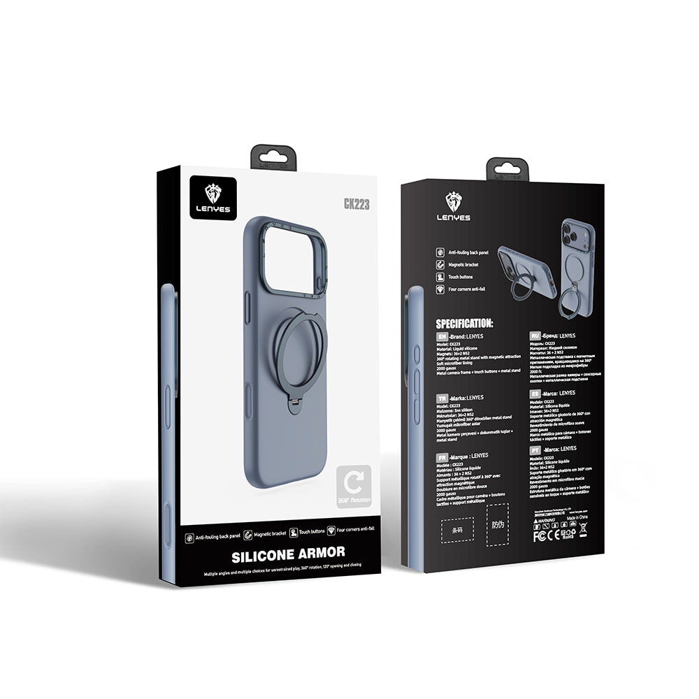Apple iPhone 17 Pro Max Kılıf M-safe Şarj Özellikli Metal Standlı Sıvı Silikon Lenyes CK223 Kapak - Görsel 10