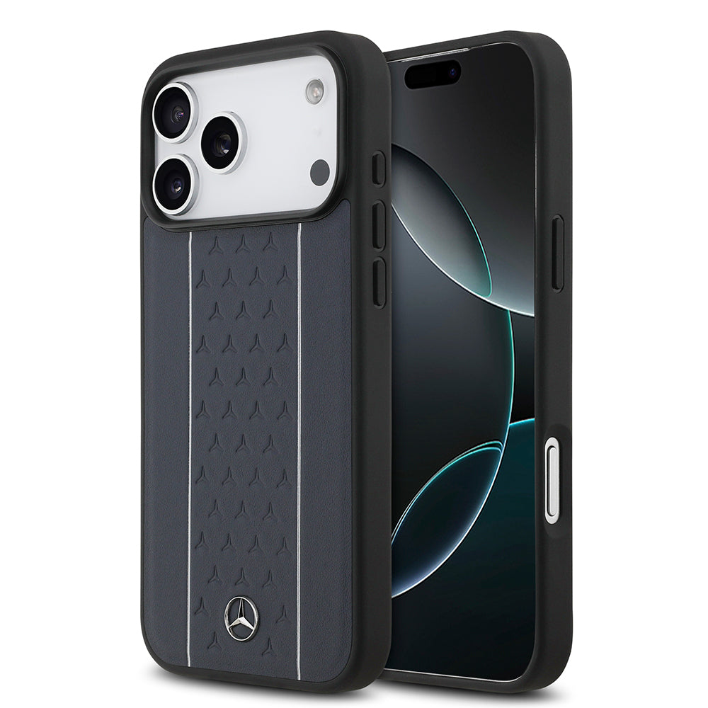 Apple iPhone 17 Pro Max Kılıf Mercedes Benz Orjinal Lisanslı M-safe Şarj Özellikli Şeritli Yıldız Desenli Metal Logolu Deri Kapak - Görsel 2