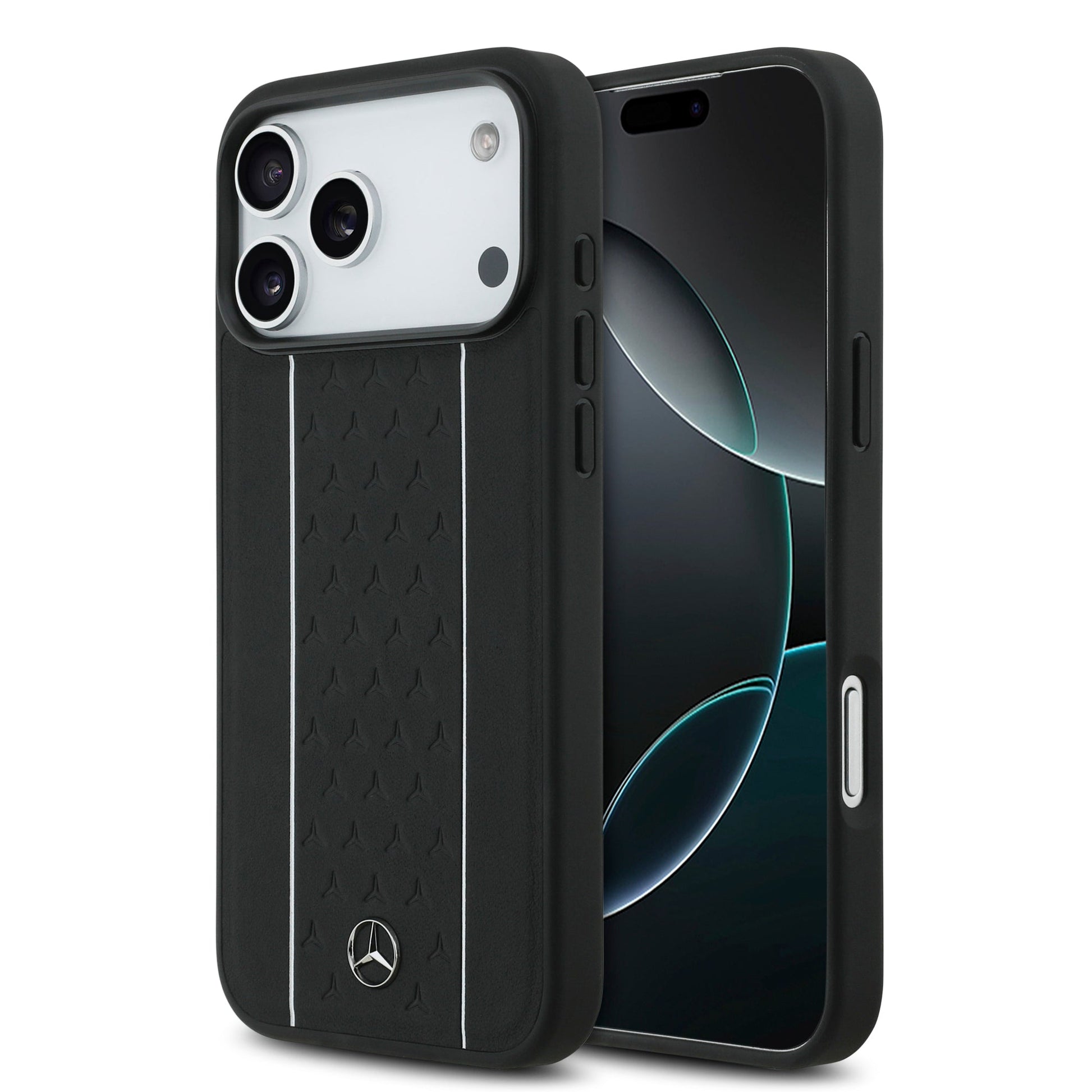 Apple iPhone 17 Pro Max Kılıf Mercedes Benz Orjinal Lisanslı M-safe Şarj Özellikli Şeritli Yıldız Desenli Metal Logolu Deri Kapak - Görsel 3