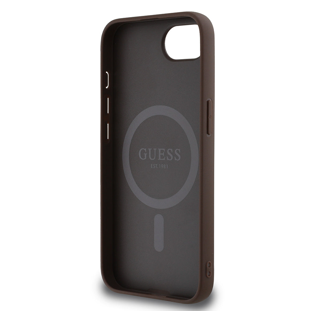 Apple iPhone 17E Kılıf Guess Orjinal Lisanslı M-safe Şarj Özellikli PU Üçgen Logo 4G Desenli Kapak - Görsel 6