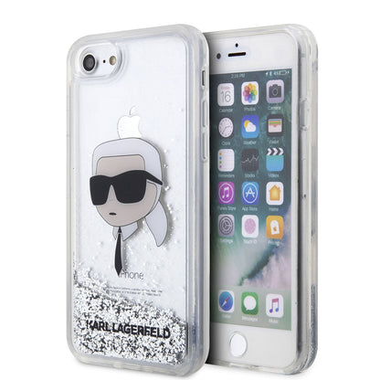 Apple iPhone 8 Kılıf Karl Lagerfeld Sıvılı Simli Karl Head Dizayn Kapak