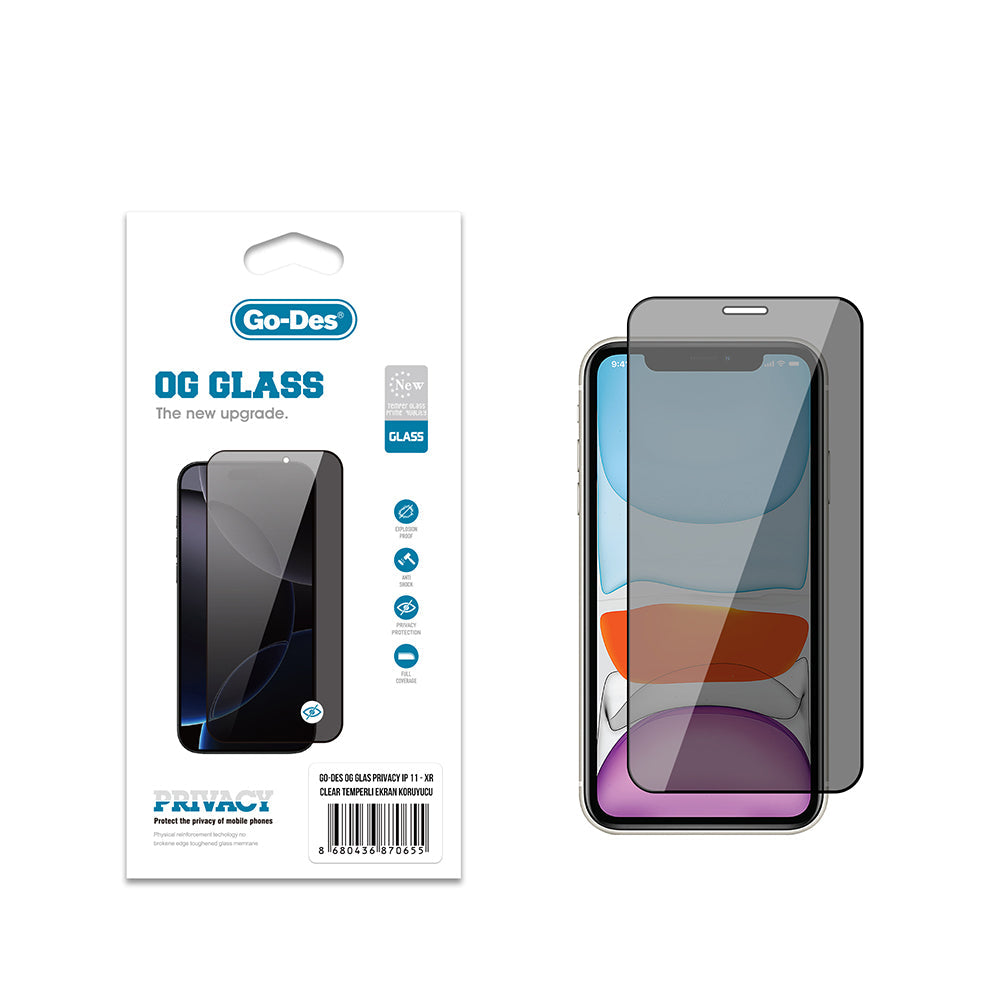 Apple iPhone XR 6.1 Go Des OG Glass Privacy Antistatik Temperli Cam Ekran Koruyucu - Görsel 2