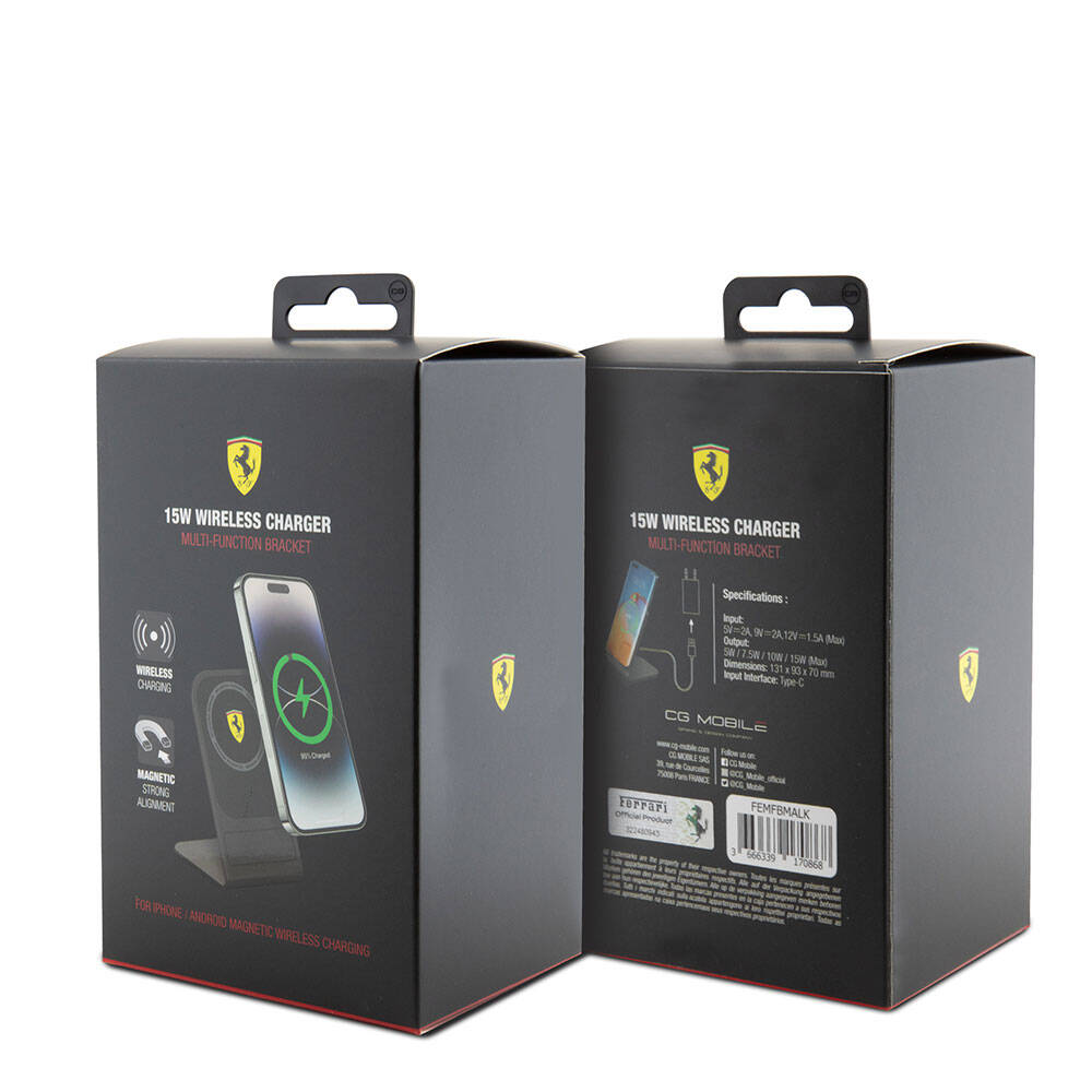 Ferrari Orijinal Lisanslı Katlanabilir Baskılı Shield Logolu Standlı Magnetik Kablosuz Şarj Standı