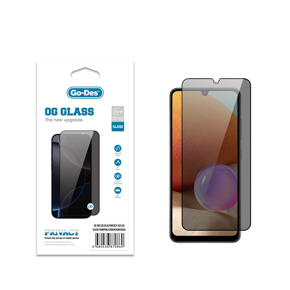 Galaxy A23 Go Des OG Glass Privacy Antistatik Temperli Cam Ekran Koruyucu - Görsel 2