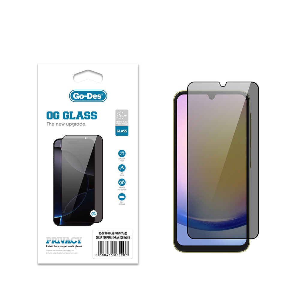 Galaxy A25 Go Des OG Glass Privacy Antistatik Temperli Cam Ekran Koruyucu - Görsel 2