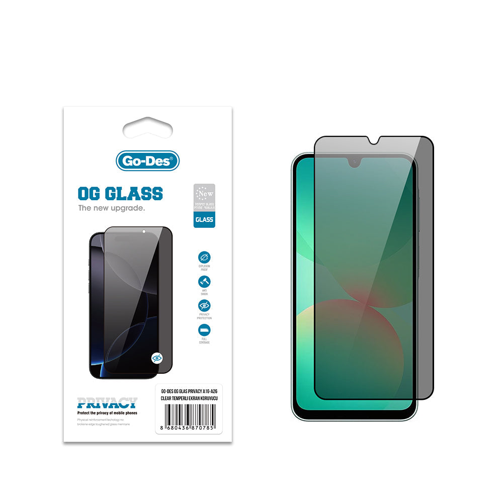Galaxy A26 Go Des OG Glass Privacy Antistatik Temperli Cam Ekran Koruyucu - Görsel 2