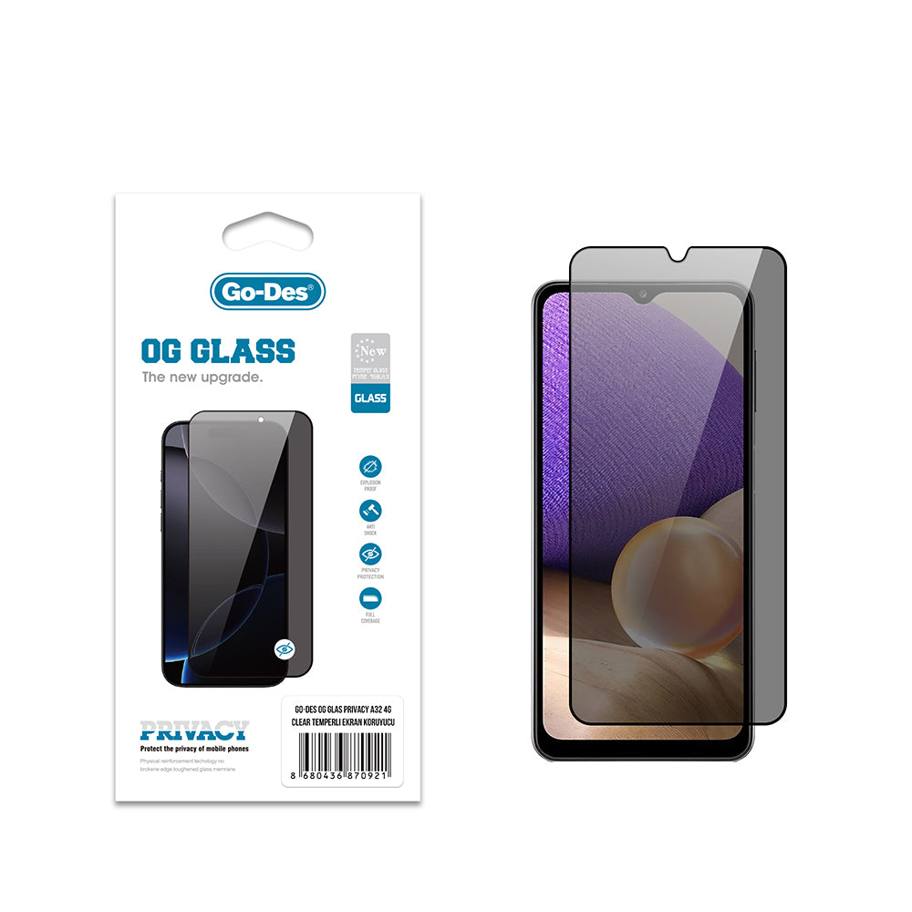 Galaxy A32 4G Go Des OG Glass Privacy Antistatik Temperli Cam Ekran Koruyucu - Görsel 2