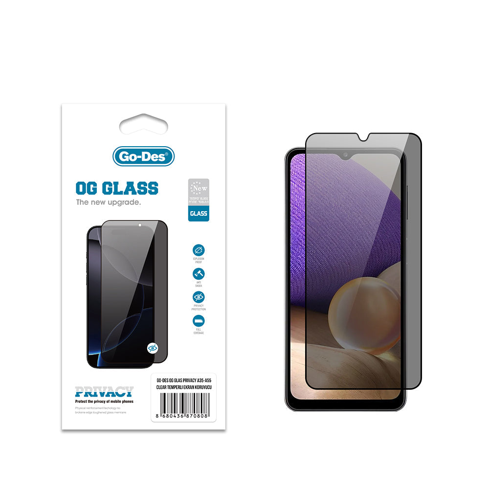 Galaxy A55 Go Des OG Glass Privacy Antistatik Temperli Cam Ekran Koruyucu - Görsel 2