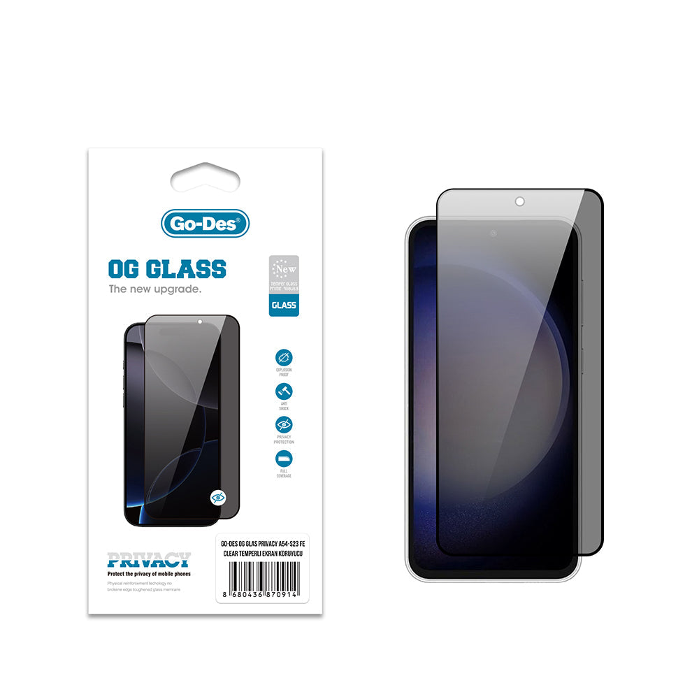 Galaxy S23 FE Go Des OG Glass Privacy Antistatik Temperli Cam Ekran Koruyucu - Görsel 2