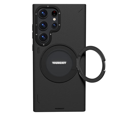 Galaxy S23 Ultra Kılıf M-safe Şarj Özellikli 360° Standlı Basit Mat Deri Desenli Youngkit Tech Leather Serisi Kapak - Görsel 2