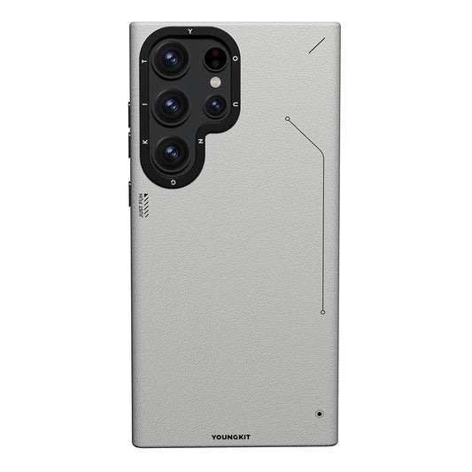 Galaxy S23 Ultra Kılıf M-safe Şarj Özellikli Basit Mat Deri Desenli Youngkit Tech Fashion Serisi Kapak
